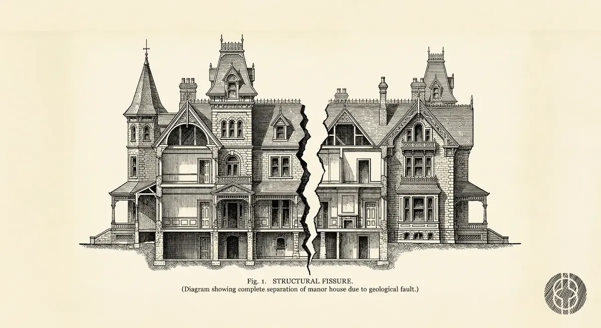 A sizable family dwelling split in half and made unlivable
