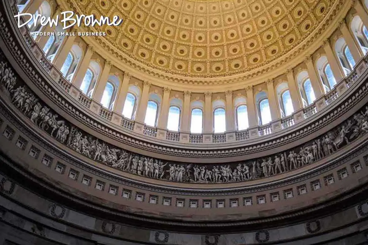 Looking up at a exquisite domed architecture surrounded by statues of classical Greek golds looking down