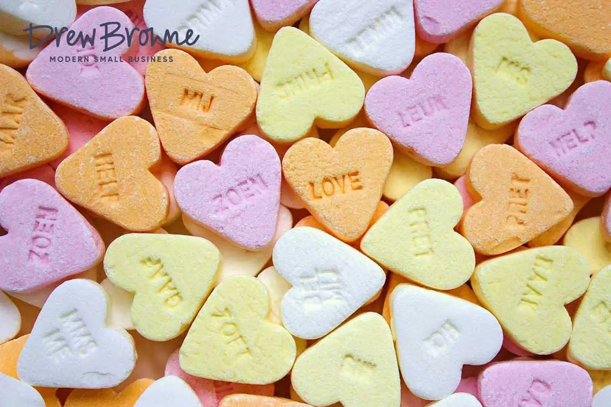 A close up photo of love heart candy embossed with affectionate words